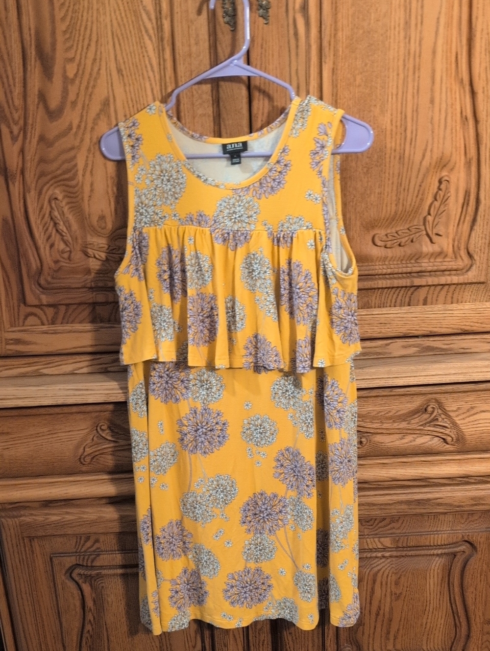 a.n.a Womans Yellow Floral Tiered Midi Dress